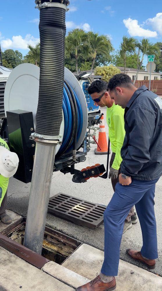 Mayor Calvo inspecting stormwater infrastructure work